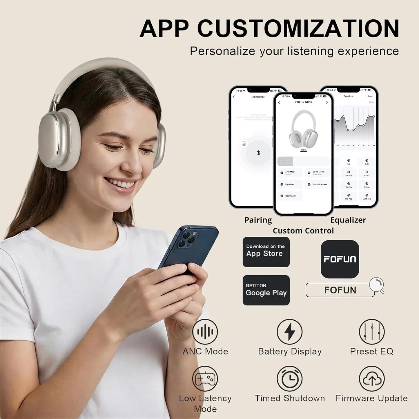 Hybrid ANC Headphones with Knob, 120H Playtime, Hi-Res Audio, Bluetooth 6.0, App EQ, Comfort Fit for Travel & Workout