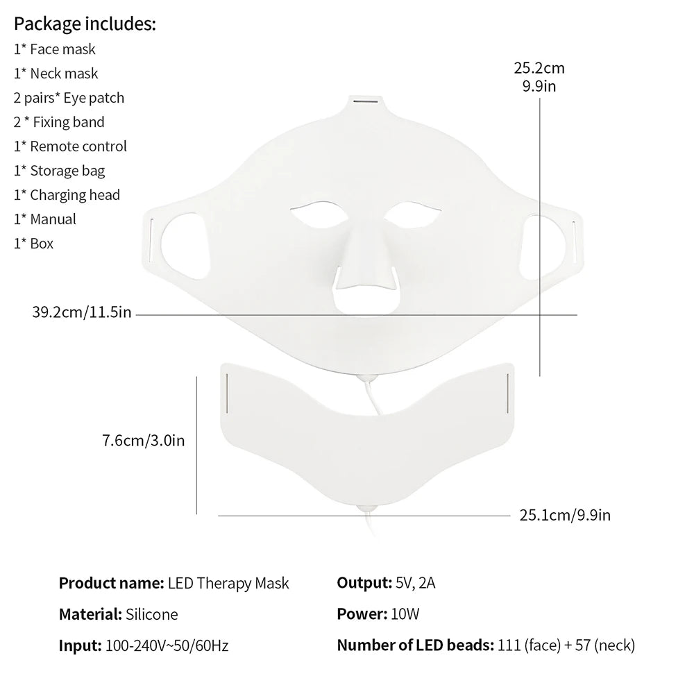 Foreverlily Face Neck Silicone LED Mask 7 Colors LED Light Photon Red Light Therapy 3D Flexible Facial Mask Anti-Ance Skin Care