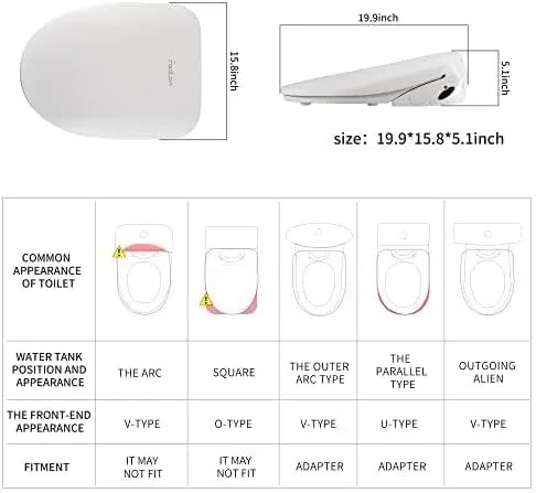 Electronic Heated Bidet Toilet Seat Elongated, Smart Toilet Seat, Bidet with Warm Water, Bidet with Remote, Multiple Spray Modes