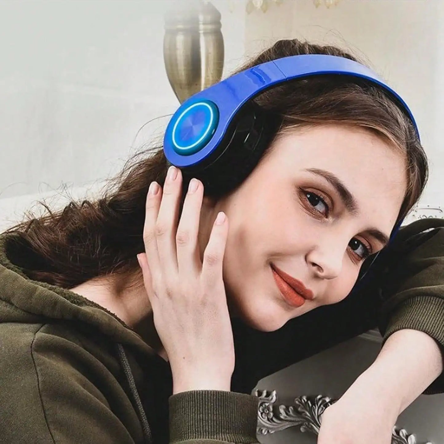 Bluetooth 5.3 Over-Ear Headphones, Active Noise Reduction, Subwoofer Bass, LED Light Design, Foldable Portable Wireless Headset for Gaming, Music, Sports, Phones & Computers