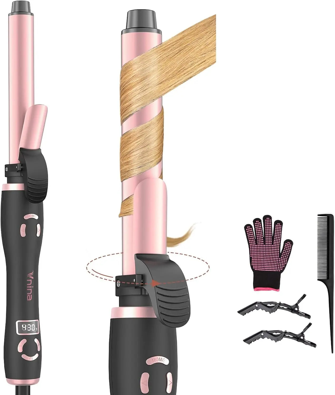 Rotating Curling Iron Automatic Curling Wand with 12 Temperature & Memory Mode Perfect for Beach Waves