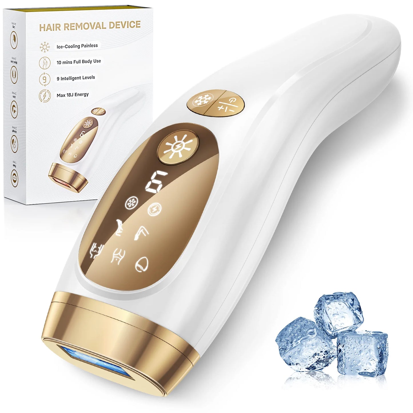 Laser Hair Removal IPL with Ice Cooling, 9 Energy Levels Unlimited Light Pulses for Face Armpits Leg Body Permanent Hair Removal