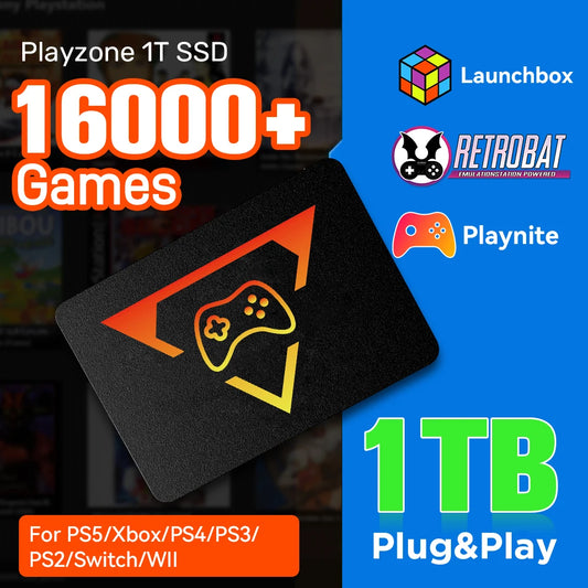 Portable Retro Game SSD PlayZone 1TB Launchbox/Playnite/Retrobat Emulator Game HDD For PS5/Xbox/Switch/PS4/PS3 With 16000+ Games
