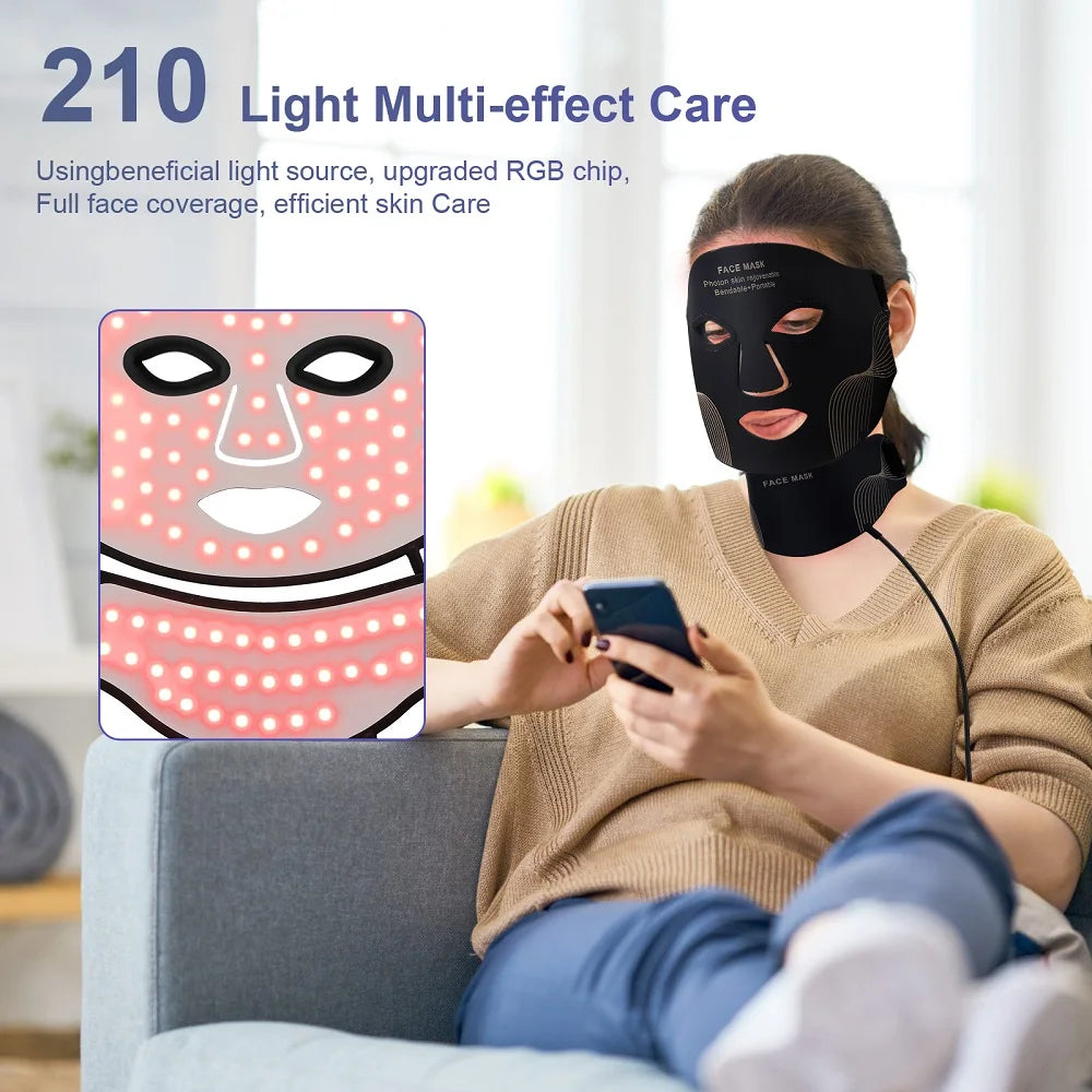 Face Neck Silicone LED Mask 7 Colors LED Light Photon Red Light Therapy Flexible Soft Mask Skin Tighten Repair Skin Facial Mask