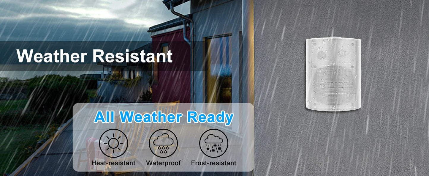 Herdio 2PCS 5.25‘’ 300 Watts Passive Wired Indoor Outdoor Patio Deck Speakers All Weather Wall Mount System For Patio Garden