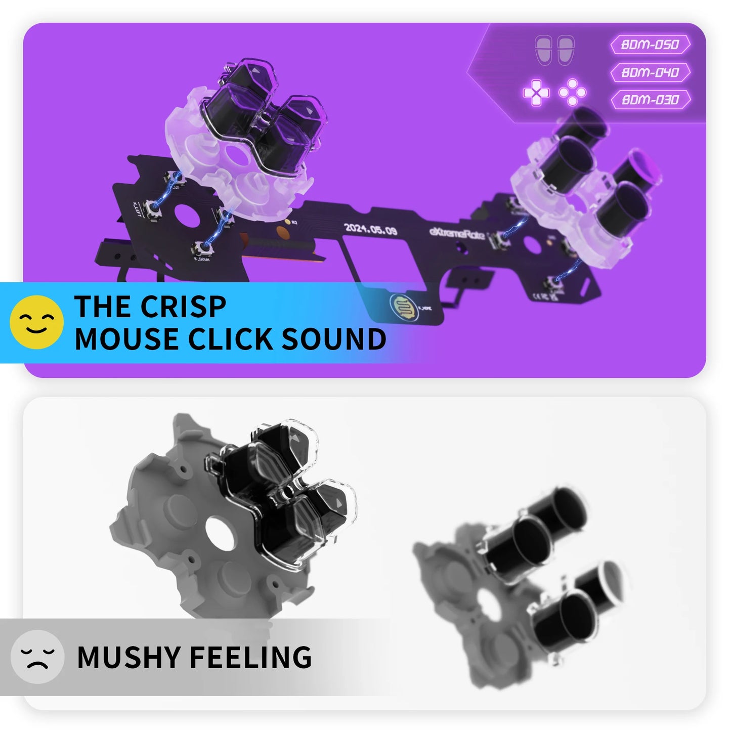 eXtremeRate Face Clicky Kit for ps5 Controller BDM-030/040/050, Hard Silicone Tactile Switch Dpad Action Buttons Mouse Click Kit