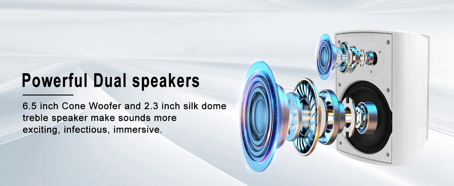 Herdio 2PCS 5.25‘’ 300 Watts Passive Wired Indoor Outdoor Patio Deck Speakers All Weather Wall Mount System For Patio Garden