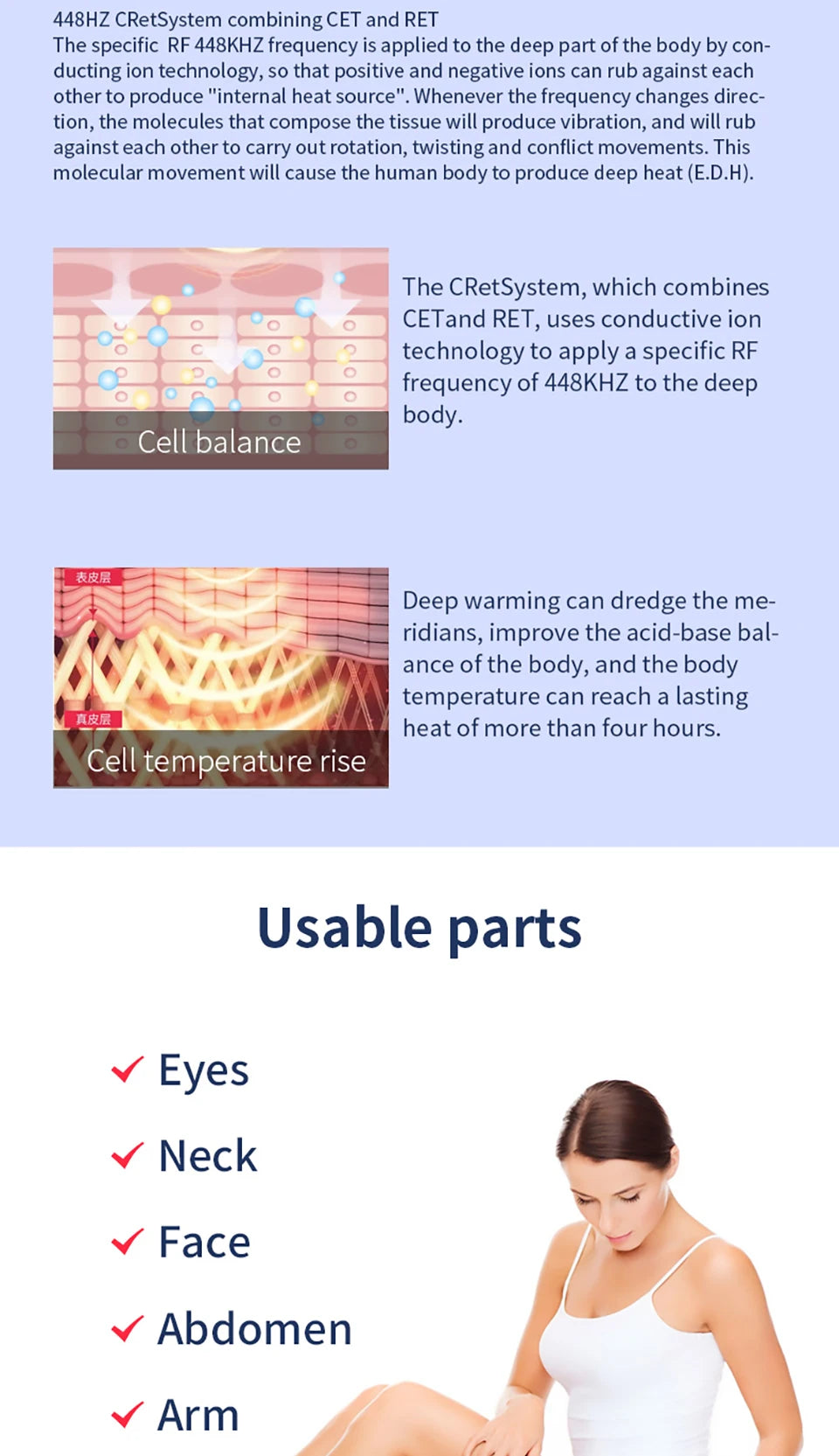 Penetrating 448k High Frequency Indiba Body Facial Massagers TecarTherapy Machine Warm Heat Permeable Treatment Wrinkle SkinCare