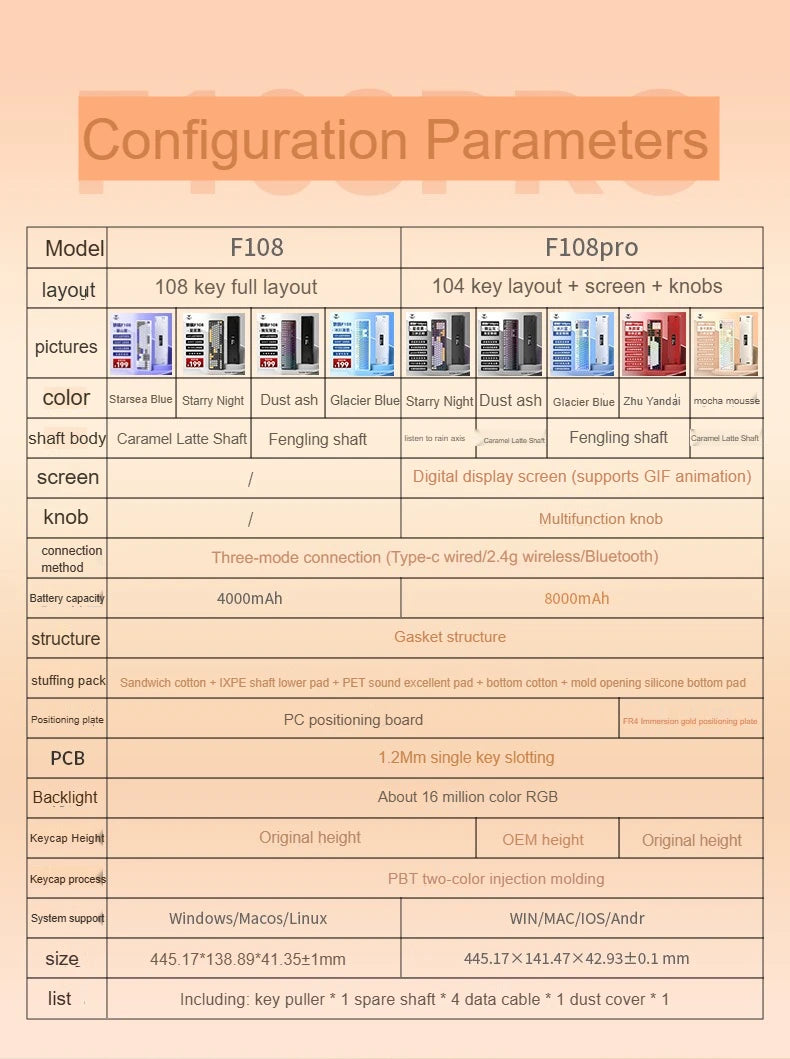 AULA F108PRO Gaming Mechanical Keyboard Full Size Custom Backlight Hot Swappable Wireless Bluetooth Hifi Switch