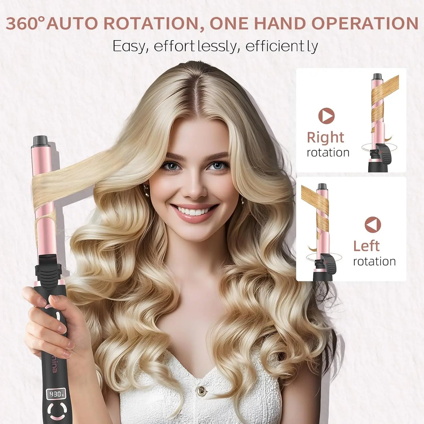Rotating Curling Iron Automatic Curling Wand with 12 Temperature & Memory Mode Perfect for Beach Waves