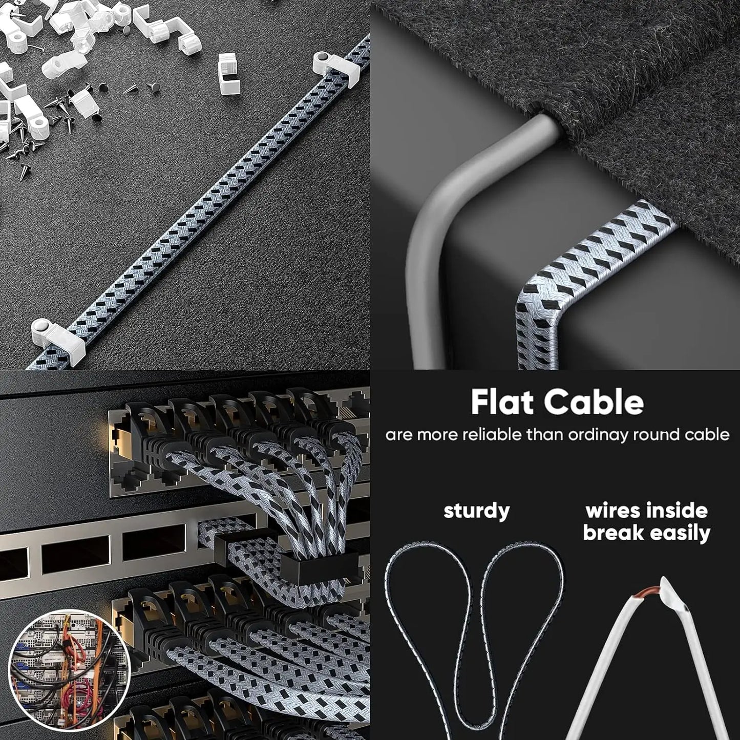 MIZIQIER 2-Pack 40Gbps Cat8 Ethernet Cable 2000Mhz Braided Falt Cable,RJ45 Connector for Router,Modem, PC, Gaming, PS5, Xbox