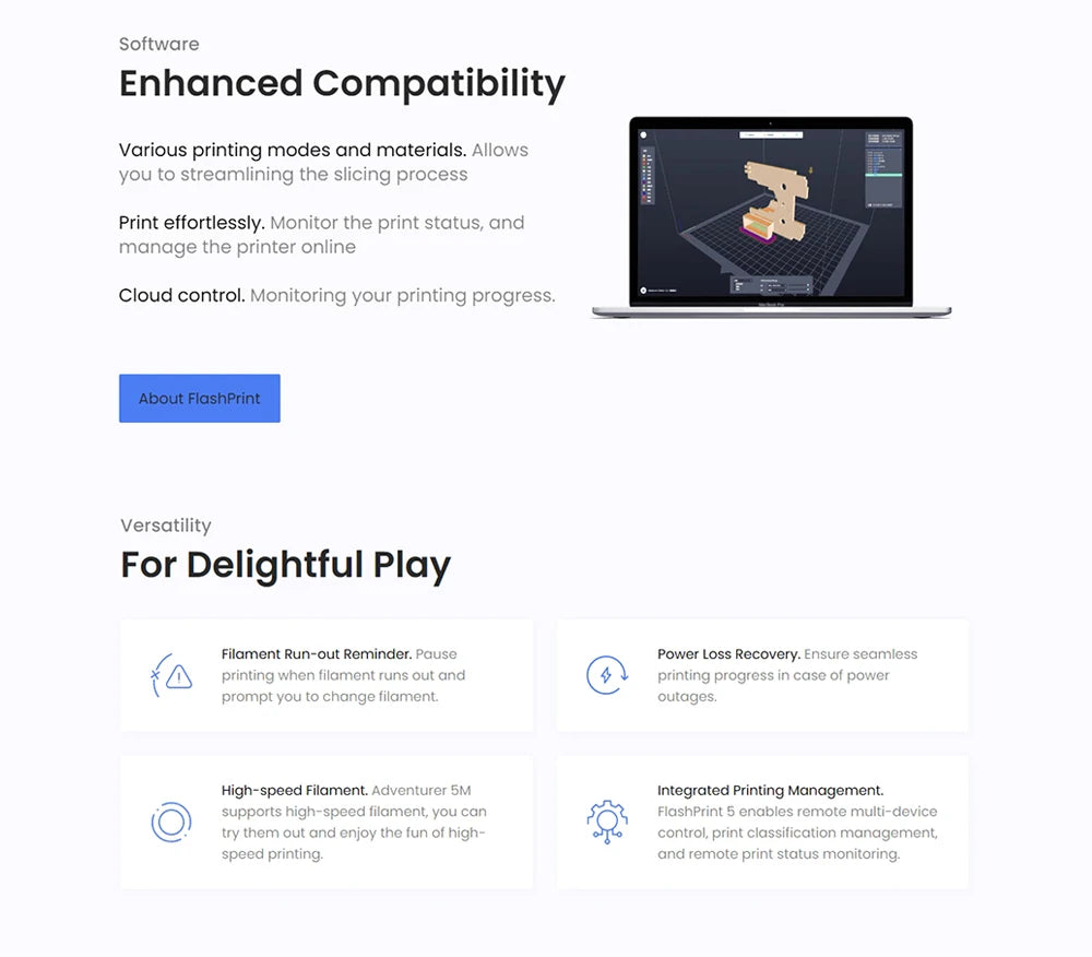 Flashforge Adventurer 5M 3d Printer High Speed Full-auto Leveling Direct Extruder Flexible PEI Plate Power Loss Recovery