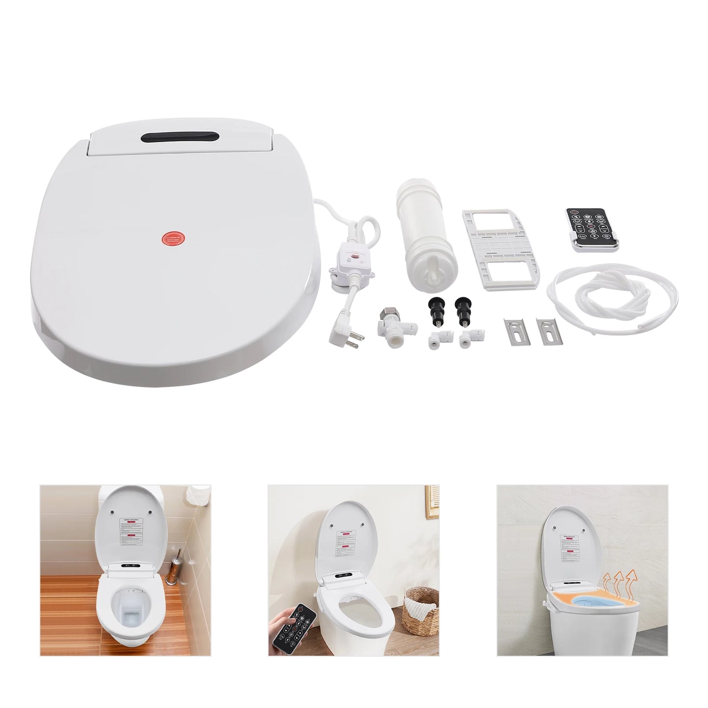 Electronic Heated Smart Toilet  Seat Bidet with Air Dryer Adjustable Temp LED Night Light Self-Cleaning Nozzle Side Controls
