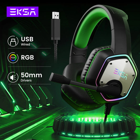 Gaming Headphones For PC/PS4/PS5 EKSA E1000 7.1 Surround RGB Gaming Headset Gamer USB Wired Headphones with Noise Cancelling Mic