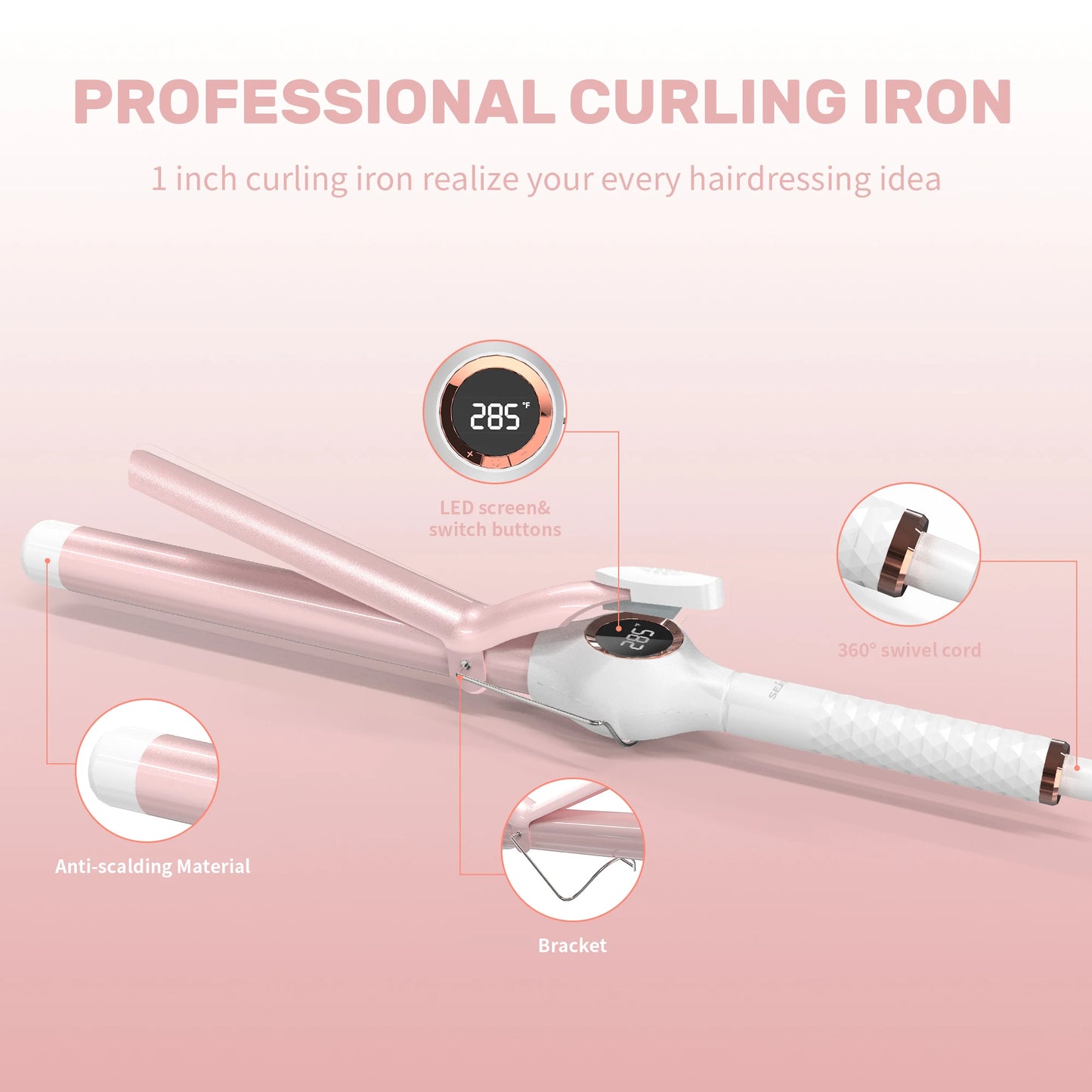 7 inch Ceramic Swivel Curling Iron Hair Curler Professional 7 Adjustable Temp. LED Electric Curler Hair Hair Styling Tool