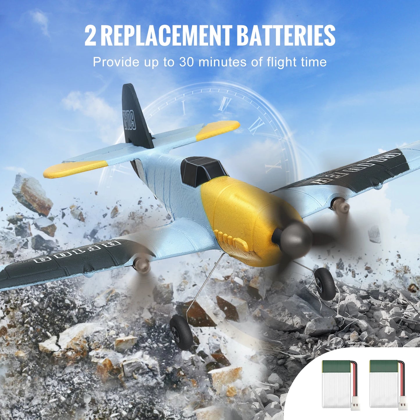 SucceBuy Z61 RC Plane BF109 Fighter 2.4G 3CH Smart Balance EPP Gliders with 2 Battery Fixed Wingspan RC Aircraft Children's Toys
