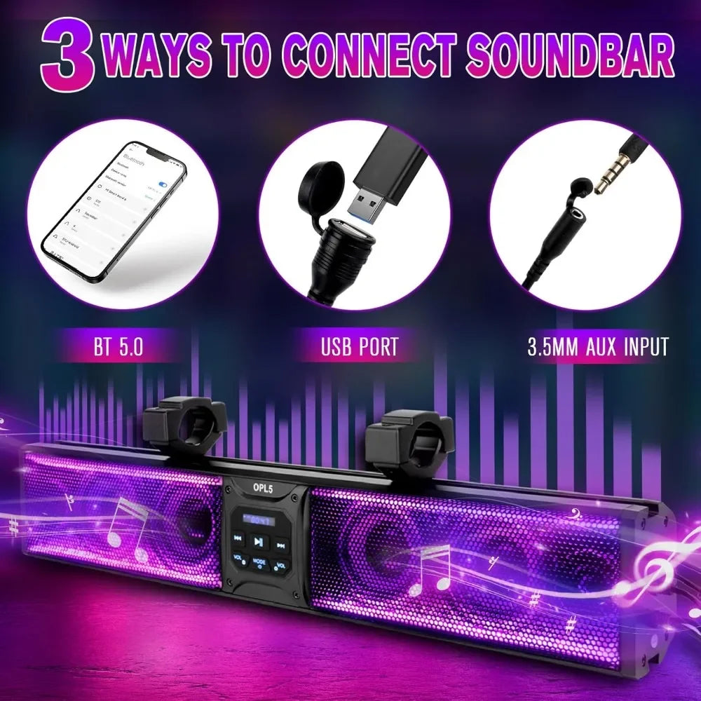 HOME.UTV Sound Bar 26 Inch, ATV Soundbar with 6-Speakers,RGB Multicolor Lights with Light Strip