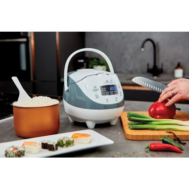 Yum Asia Mini Rice Cooker, Advanced Fuzzy Logic (3.5 cup, 0.63 litre) 4 Rice Cooking Functions, Digital LED display - 120V