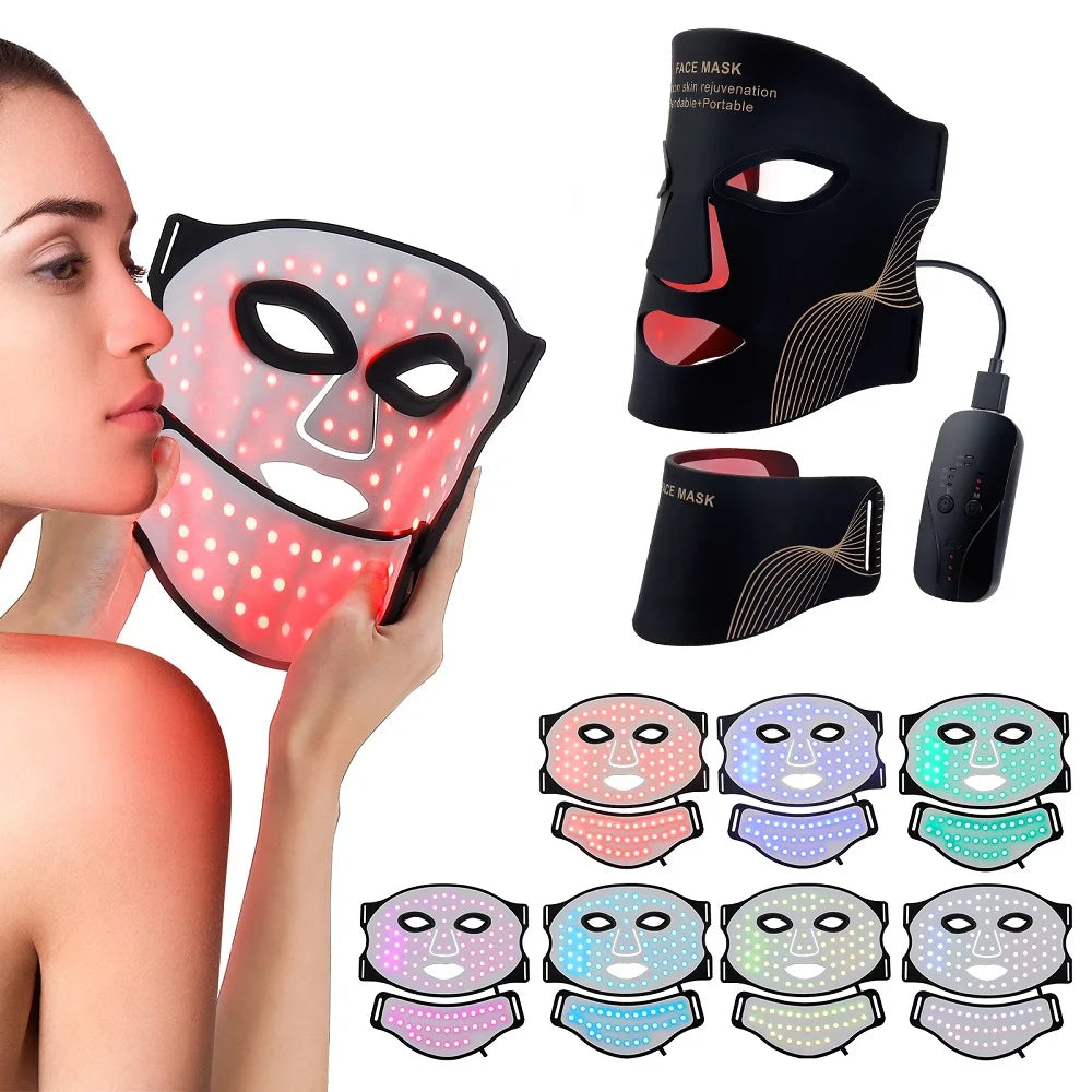 Face Neck Silicone LED Mask 7 Colors LED Light Photon Red Light Therapy Flexible Soft Mask Skin Tighten Repair Skin Facial Mask