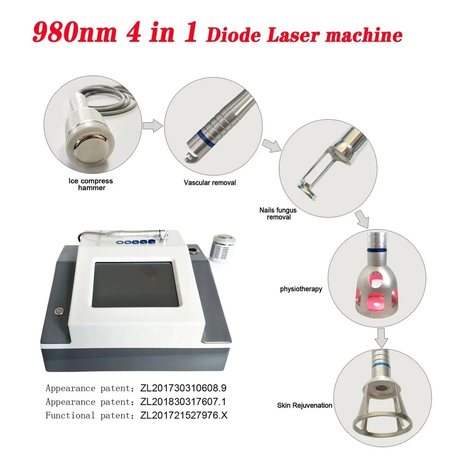 980Nm Laser Diode Vascular Spider Varicose Vein Removal Machine Treatment Fungi Physiotherapy For Nail Lipolisi Commercial Salon