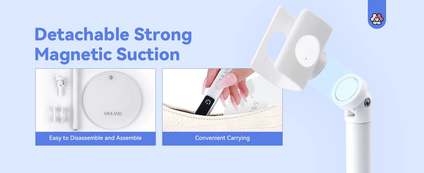 SAVILAND Rechargeable UV LED Nail Lamp with Magnetic Stand LCD Screen Timer Modes Portable Mini Nail Dryer Gel Nails Light