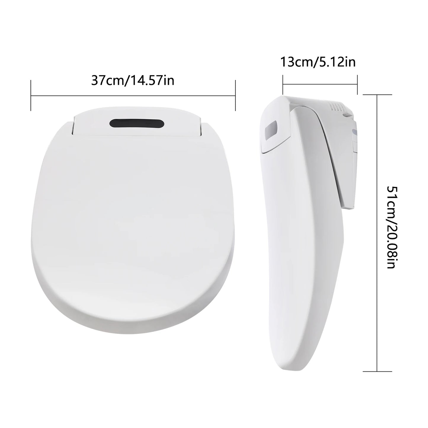 Electronic Heated Smart Toilet  Seat Bidet with Air Dryer Adjustable Temp LED Night Light Self-Cleaning Nozzle Side Controls
