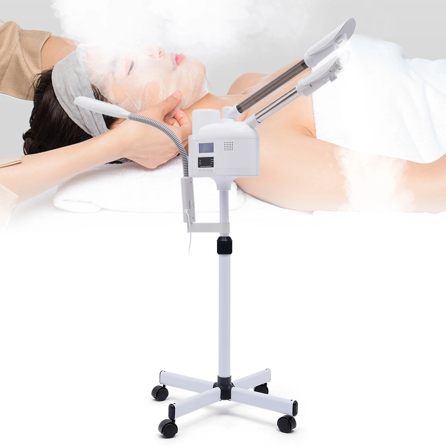 Facial Steamer Beauty Instrument, Intelligent Touch Screen PTC Technology, Hot&Cold Double Tube Nano Spray with Wheel 110V