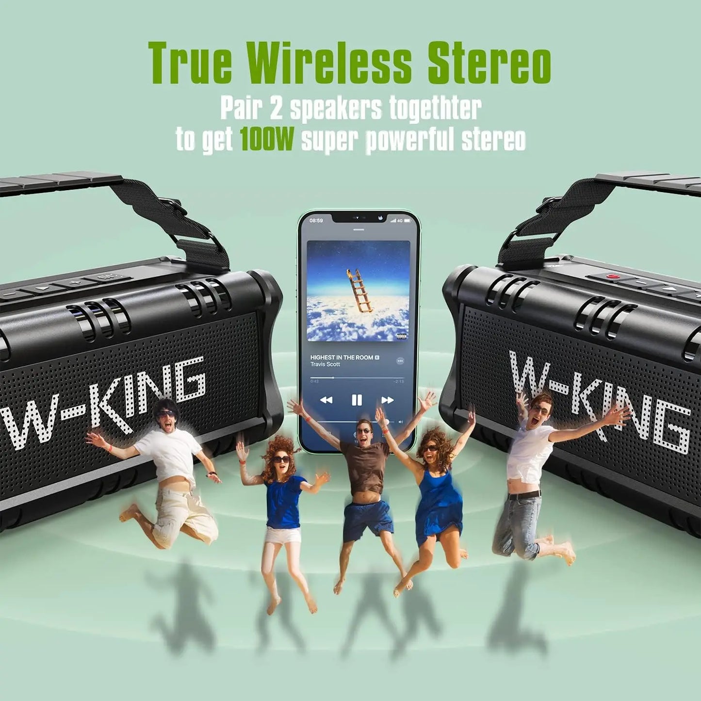 W-KING Bluetooth Speaker, 90W Peak 50W RMS IPX6 Waterproof Loud Speakers Bluetooth Wireless, Large Outdoor Portable Speaker