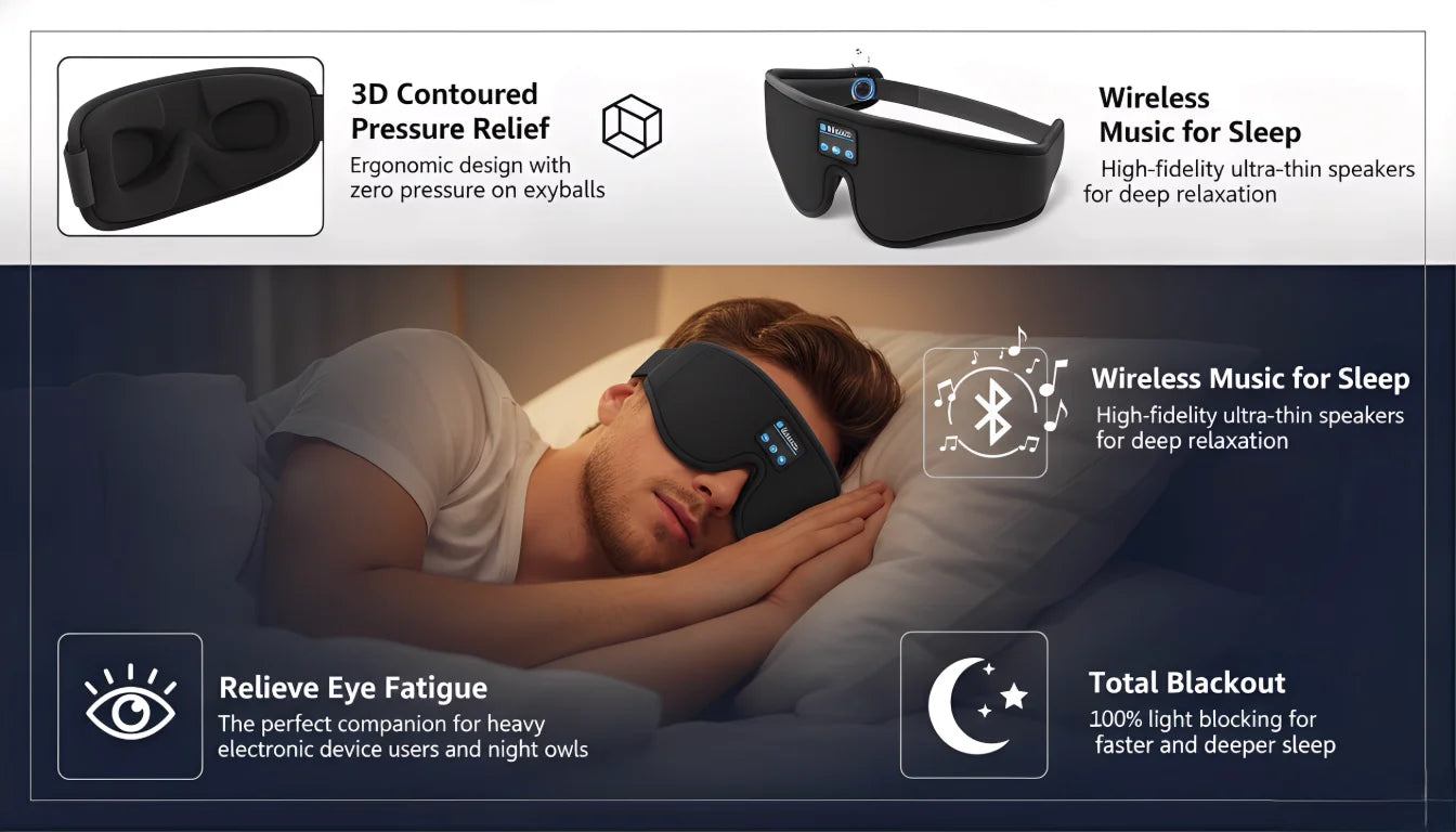 Sleep Headphones, 3D Sleep Mask Bluetooth Wireless Music Eye Mask, Sleeping Headphones For Side Sleepers Sleep Mask With