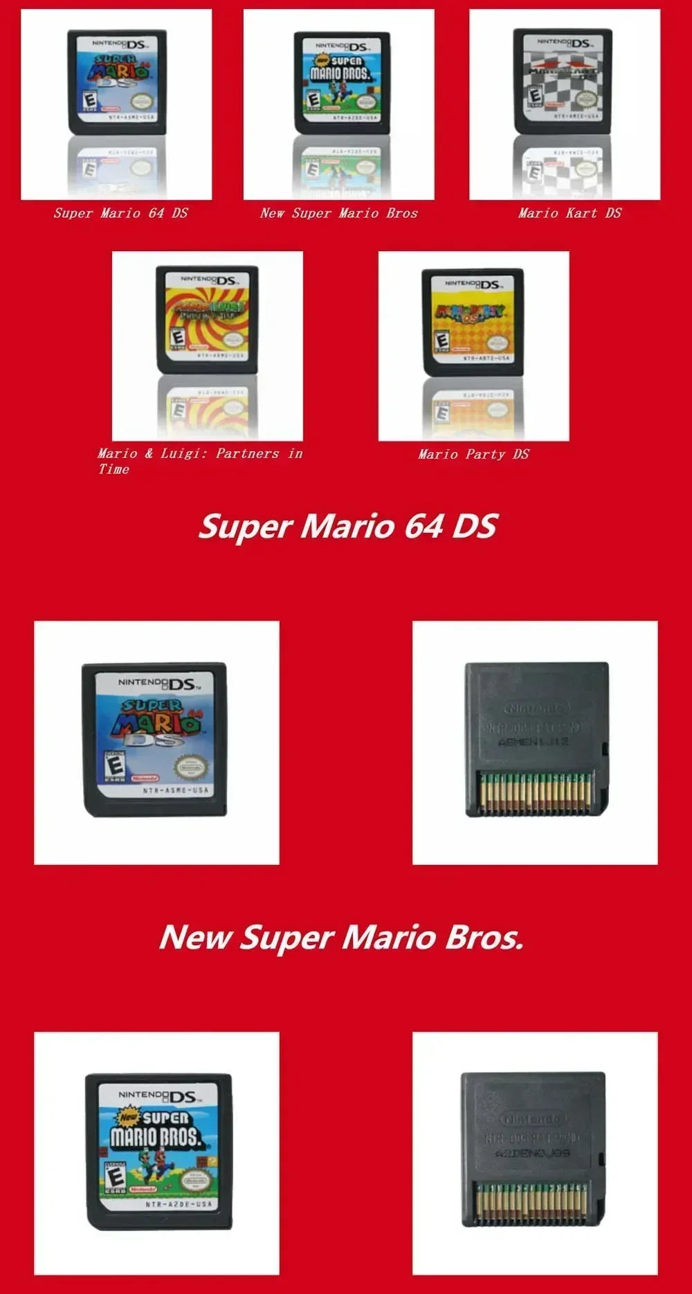 DS Games Chip Card New Super Mario Bros Video Game Console Card Mario Party DS Mario Kart DS Card for NDSL 2DS 3DS