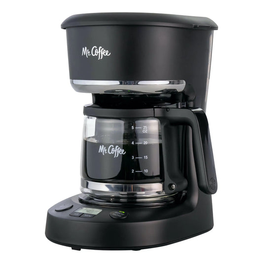 5-Cup Programmable Coffee Maker, 25 oz. Mini Brew, Brew Now or Later, Black & Chrome