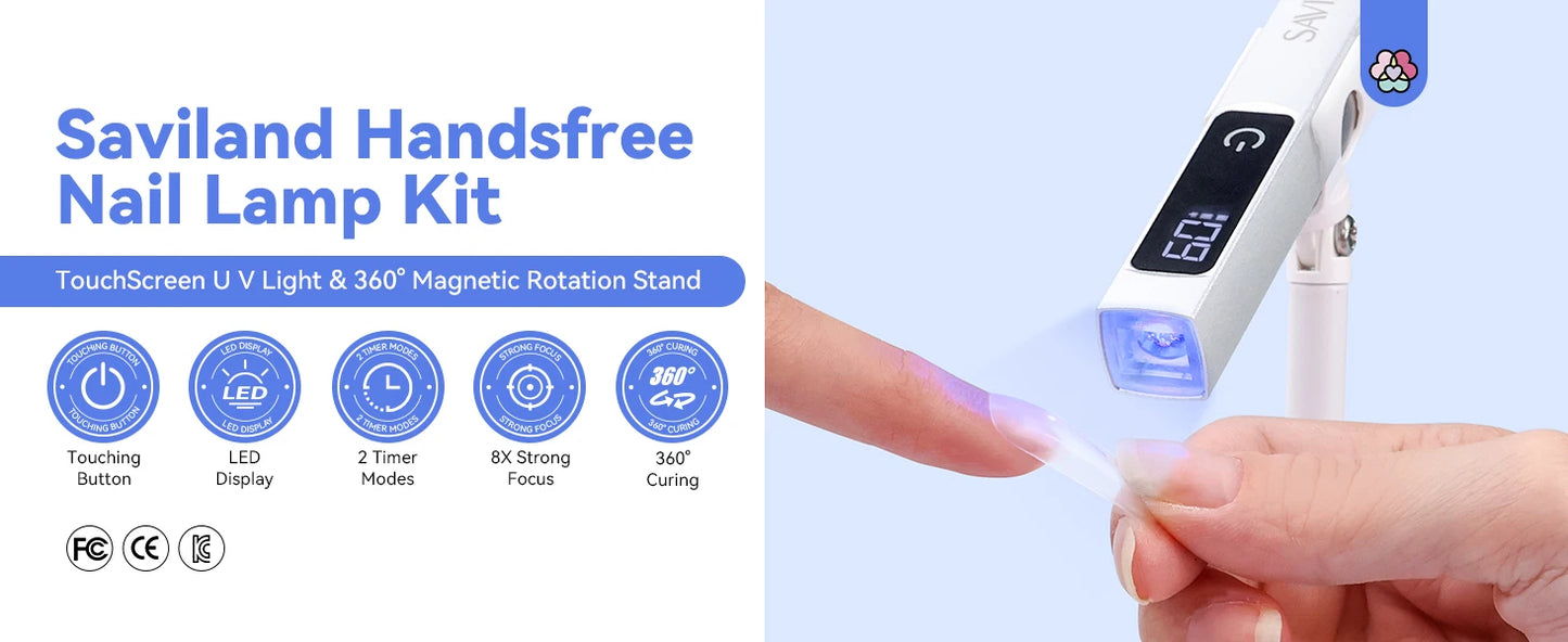 SAVILAND Rechargeable UV LED Nail Lamp with Magnetic Stand LCD Screen Timer Modes Portable Mini Nail Dryer Gel Nails Light