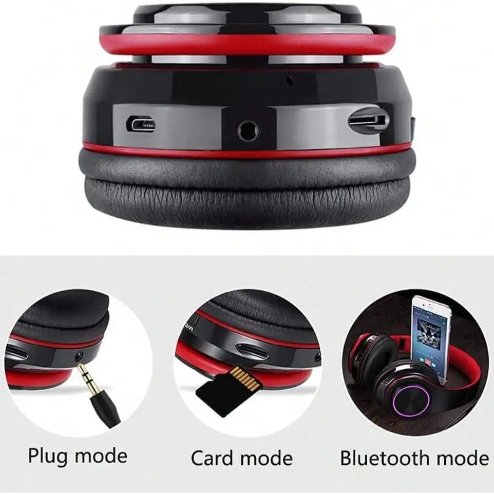Bluetooth 5.3 Over-Ear Headphones, Active Noise Reduction, Subwoofer Bass, LED Light Design, Foldable Portable Wireless Headset for Gaming, Music, Sports, Phones & Computers