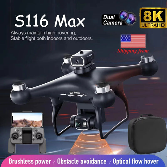 2025 New S116 MAX 8K Drone 3 Batteries+WIFI FPVDual Camera Ptical Flow 360° Obstacle Avoidance Brushless Motor RC Quadcopter