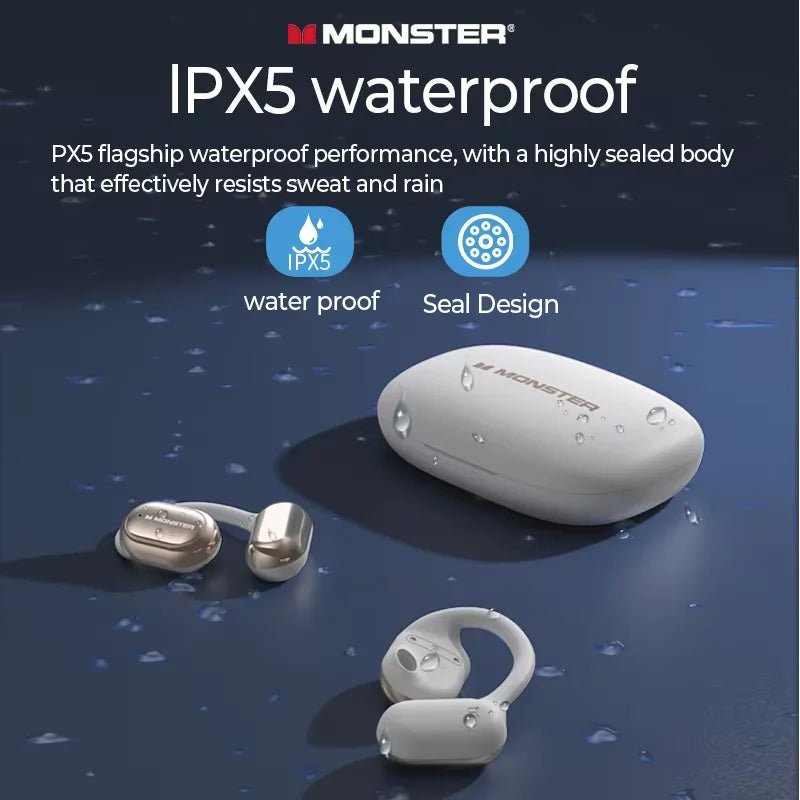 Monster AC100 Open Ear Wireless Bluetooth Headphones HIFI Sound Quality HD Call Music Earphones Waterproof Sports Touch Earbuds