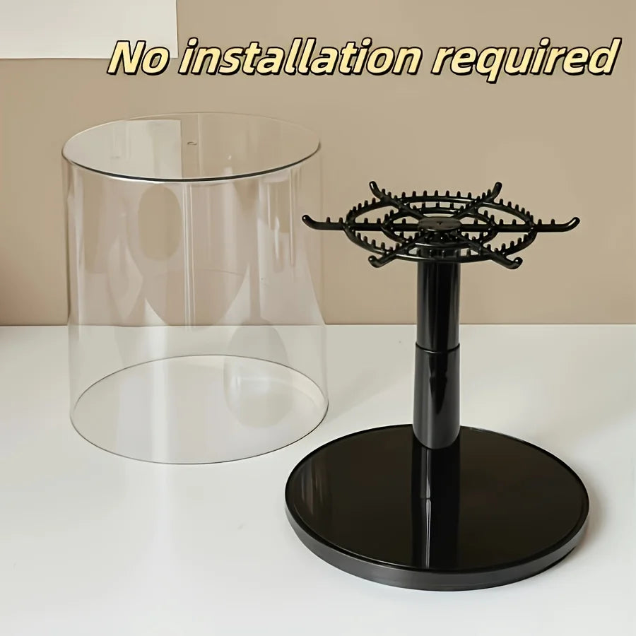 360 ° LABUBU Black Rotating Display Cabinet with Dome Cover and Dustproof Base - Cylindrical Collectibles Storage Box