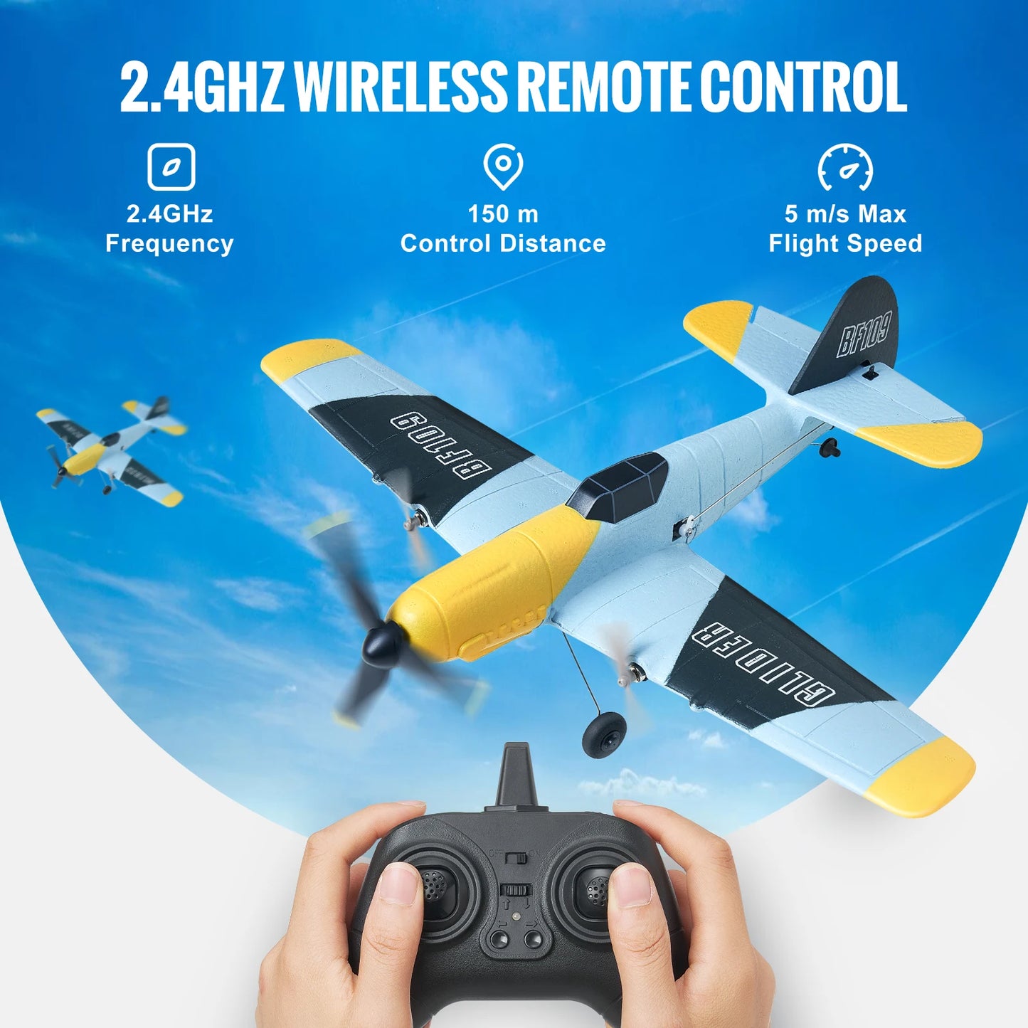 SucceBuy Z61 RC Plane BF109 Fighter 2.4G 3CH Smart Balance EPP Gliders with 2 Battery Fixed Wingspan RC Aircraft Children's Toys