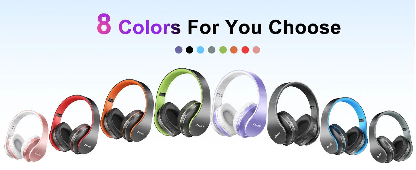 ZIHNIC Bluetooth Headphones Over-Ear, Foldable Wireless and Wired Stereo Headset Micro SD/TF, FM for Cell Phone,PC