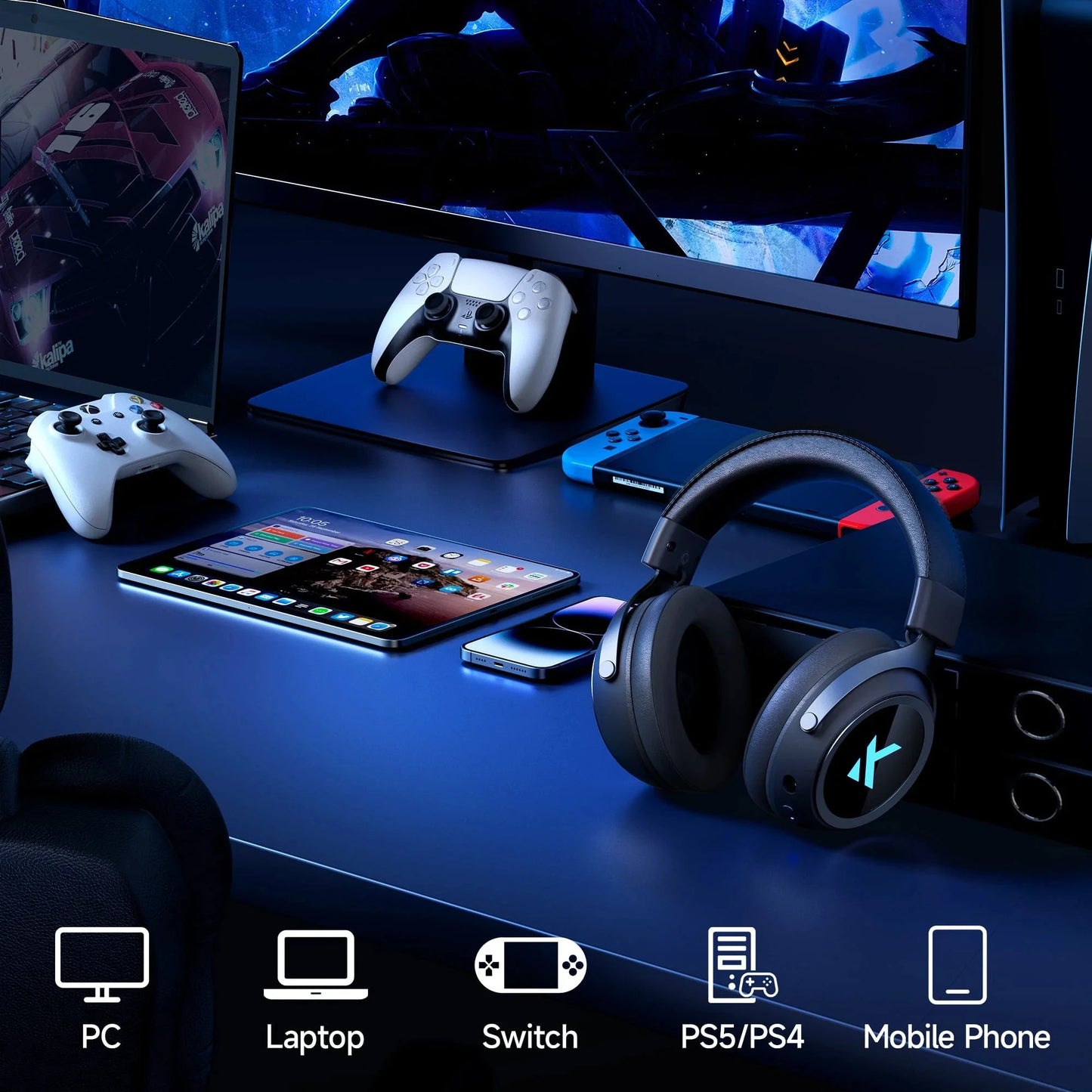 MCHOSE X9 Wireless Headworn Game Headset7.1 Three Mode 53mm Aluminum Foil Polymer Diaphragm E-Sports Gift Bluetooth 2.4G Headset