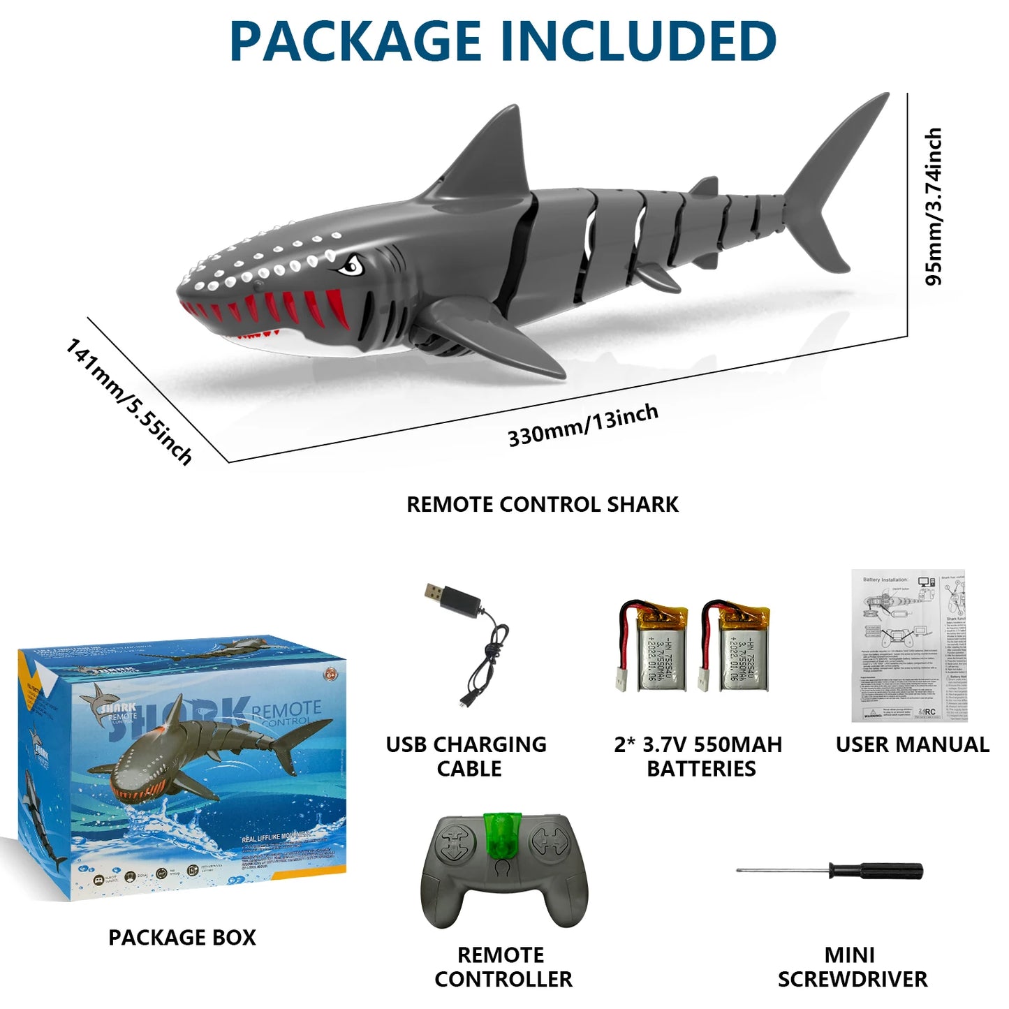 VOLANTEXRC RC Shark Toys 2.4Ghz 1:18 Scale High Simulation Remote Control Shark Swimming Pool Toy With 2 Batteries For Kids