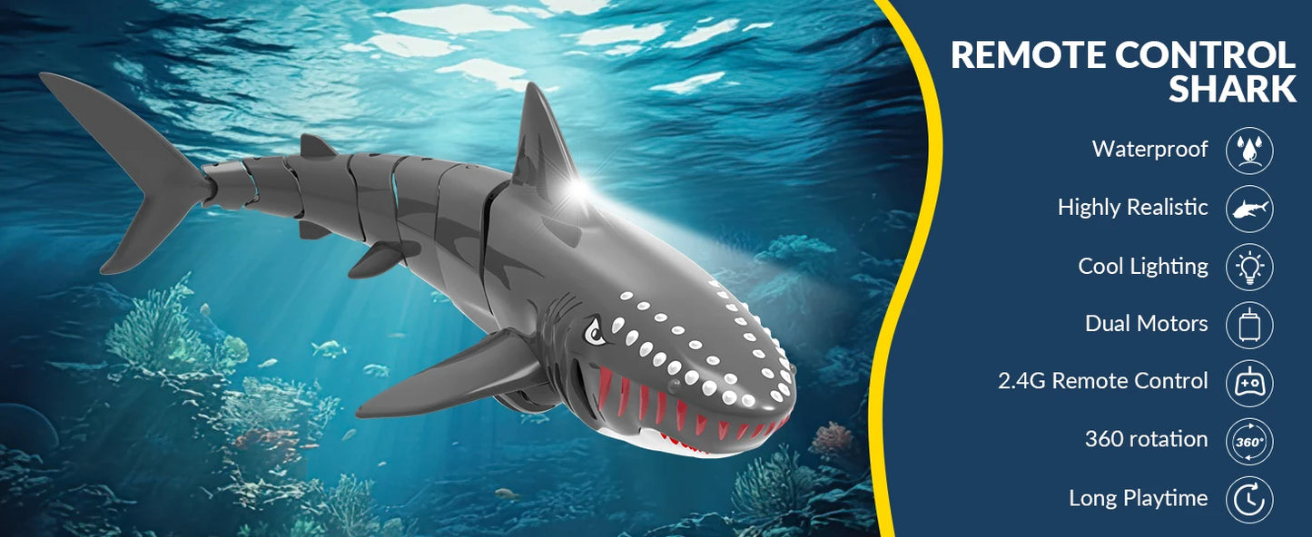VOLANTEXRC RC Shark Toys 2.4Ghz 1:18 Scale High Simulation Remote Control Shark Swimming Pool Toy With 2 Batteries For Kids