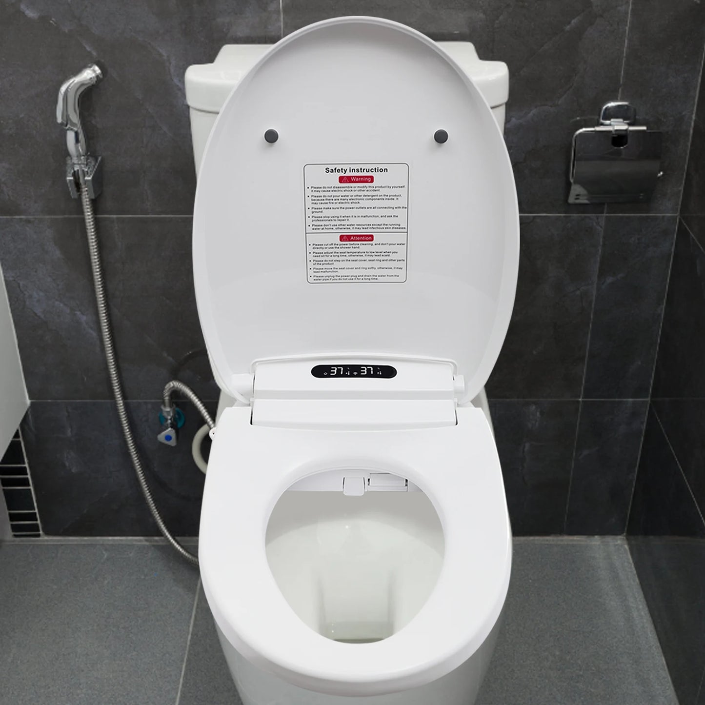 Electronic Heated Smart Toilet  Seat Bidet with Air Dryer Adjustable Temp LED Night Light Self-Cleaning Nozzle Side Controls