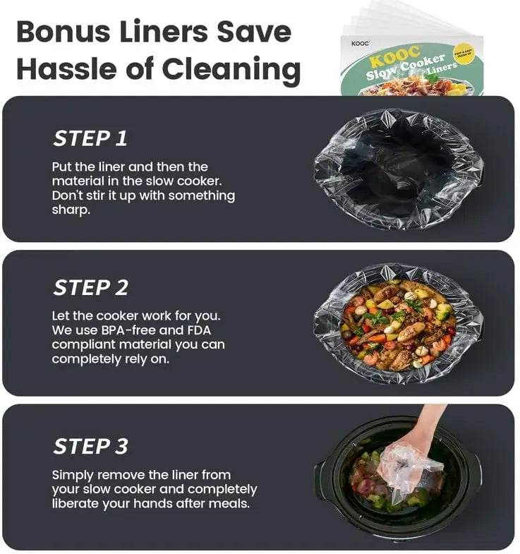 4 Quart Slow Cooker, Free Liners Included for Easy Clean-up, 3 Temperature Settings, Dishwasher Safe Crock, Stainless Steel, GRE