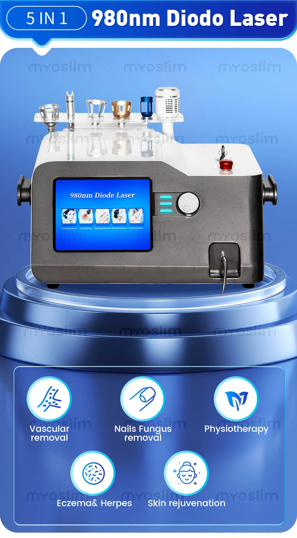 980nm 5 in 1 Laser Diode Vascular Spider Varicose Vein Remover Nail Fungus Treatment Physical Therapy Eczema Removal