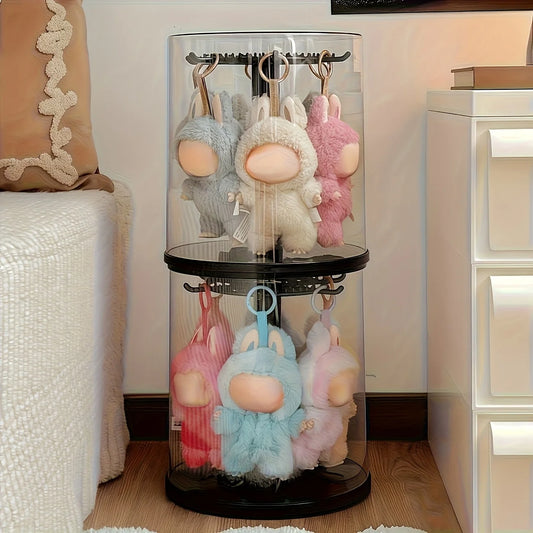 360 ° LABUBU Black Rotating Display Cabinet with Dome Cover and Dustproof Base - Cylindrical Collectibles Storage Box