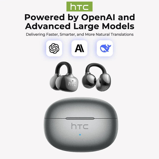【HTC NE55】 Bluetooth Earphones AI Translation Earbuds Ear clip Sport Wireless Headphones Comfort Super Bass Open-Ear Earbuds