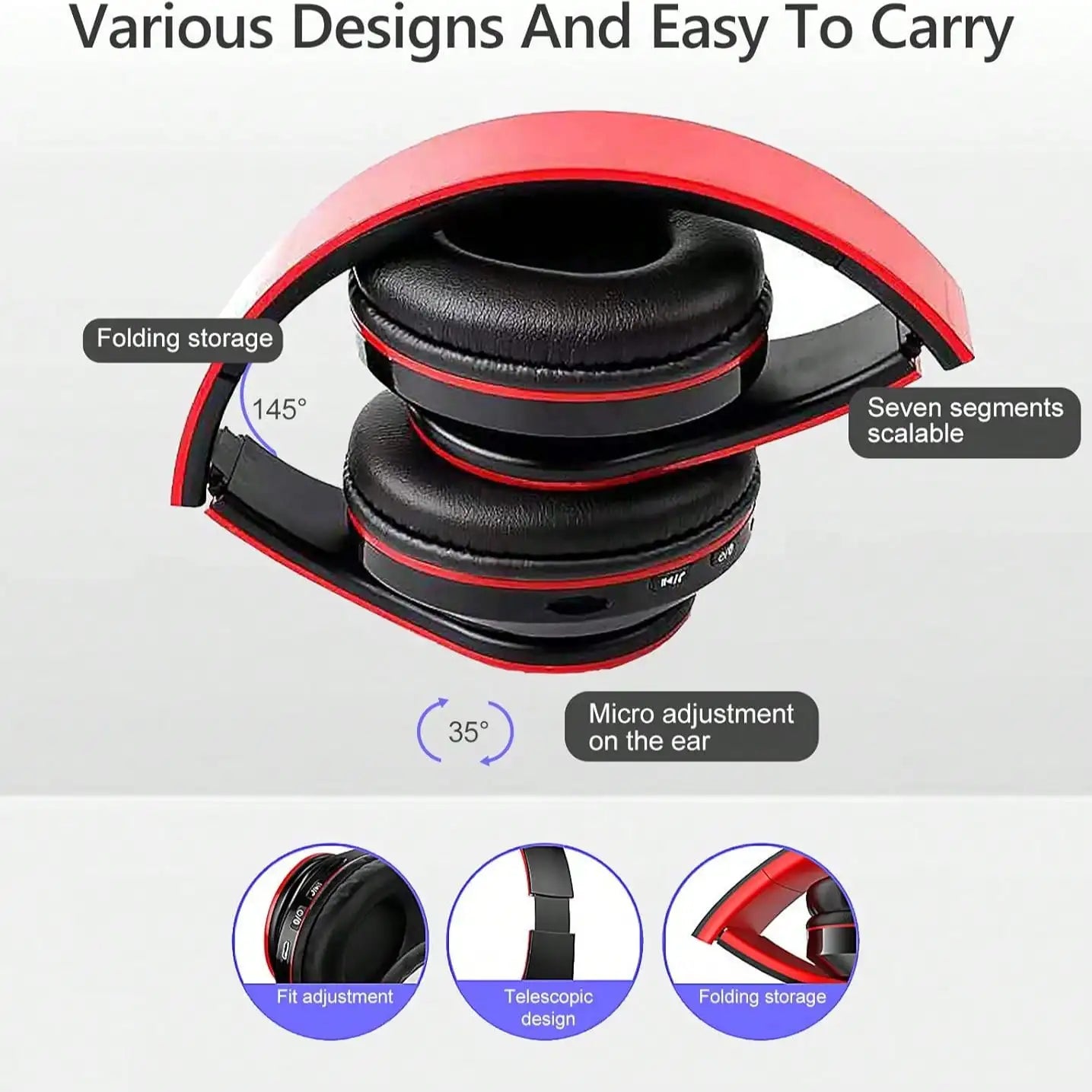 Bluetooth 5.3 Over-Ear Headphones, Active Noise Reduction, Subwoofer Bass, LED Light Design, Foldable Portable Wireless Headset for Gaming, Music, Sports, Phones & Computers