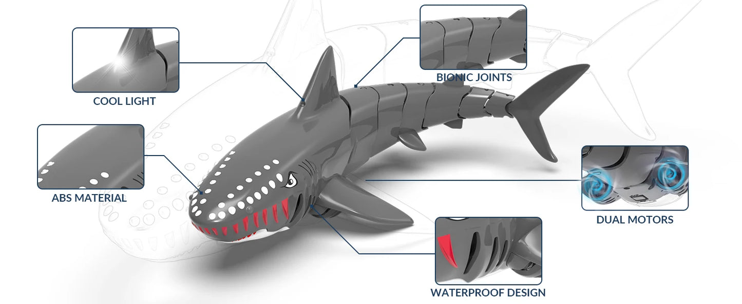 VOLANTEXRC RC Shark Toys 2.4Ghz 1:18 Scale High Simulation Remote Control Shark Swimming Pool Toy With 2 Batteries For Kids