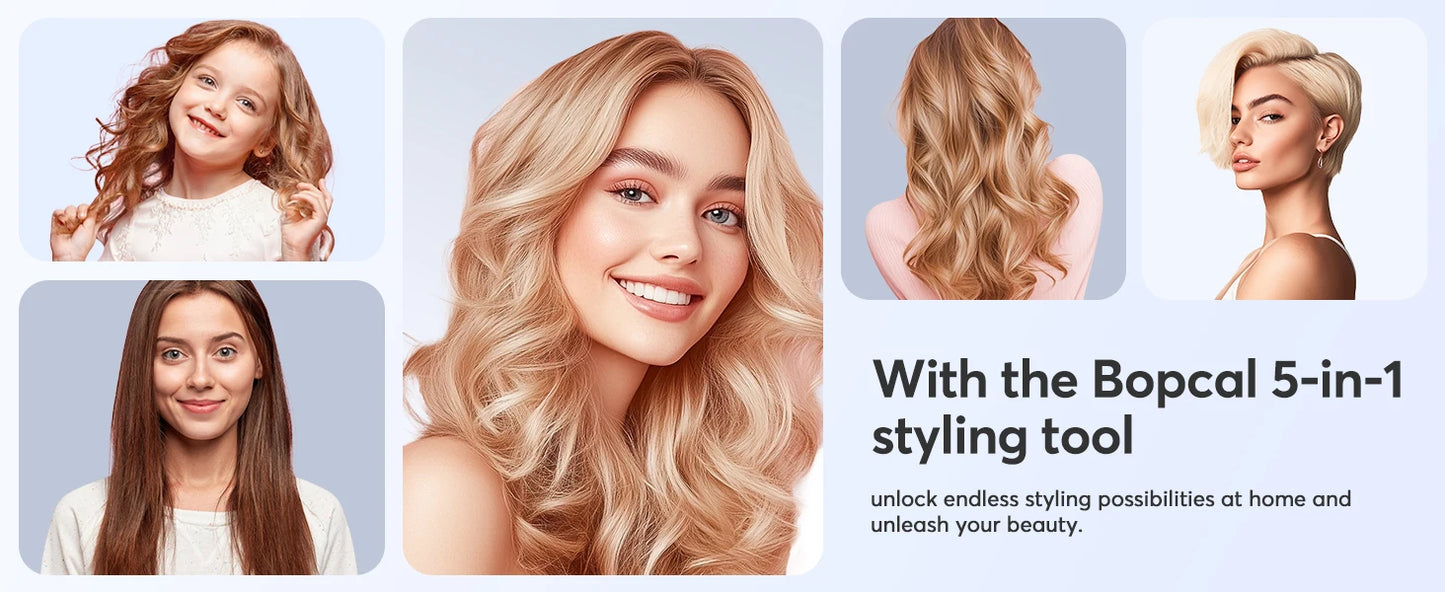 Bopcal 5 In 1 Hair Dryer Hot Air Comb Electric Hair Curling Iron 1200W High Speed Blower Multifunctional Styling Tools Hairdryer