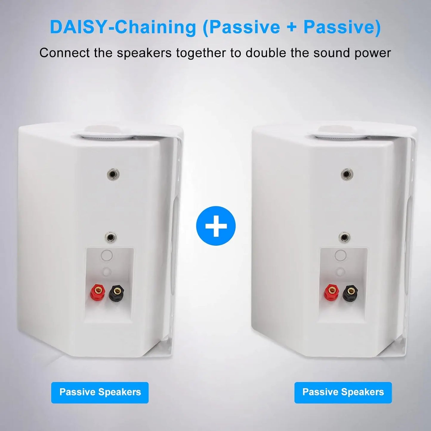 Herdio 2PCS 5.25‘’ 300 Watts Passive Wired Indoor Outdoor Patio Deck Speakers All Weather Wall Mount System For Patio Garden